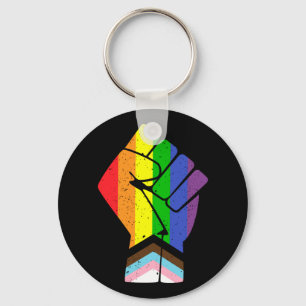 Llavero Bandera del Orgullo LGBT (Progreso) con puño levan