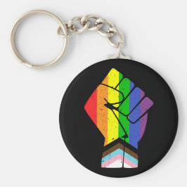 Llavero Bandera del Orgullo LGBT (Progreso) con puño levan