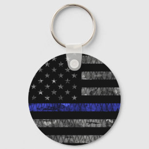 Llavero Bandera delgada de la línea azul de la policía