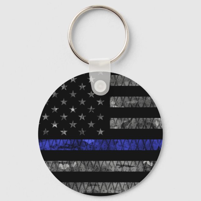 Llavero Bandera delgada de la línea azul de la policía (Anverso)