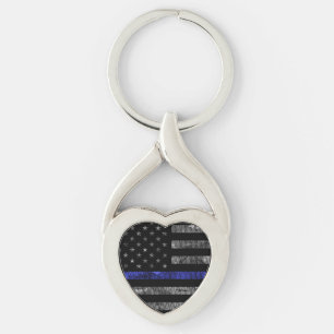 Llavero Bandera delgada de la línea azul de la policía