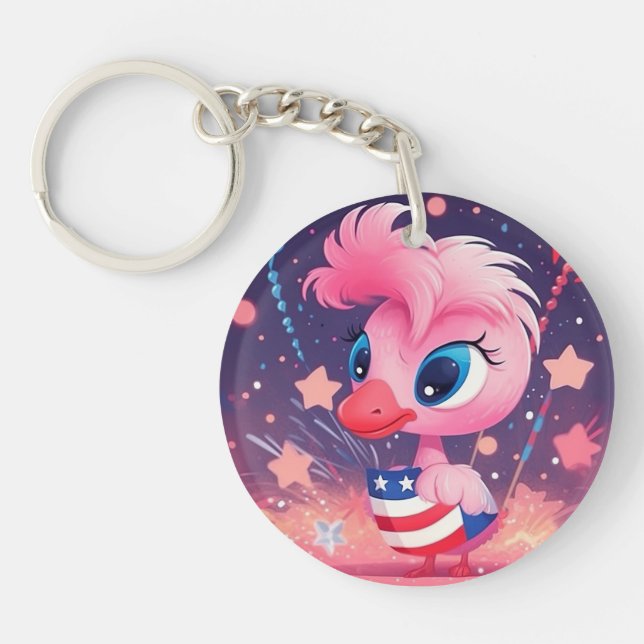 Llavero Bandera estadounidense con Personalizado Flamingo- (Frente)