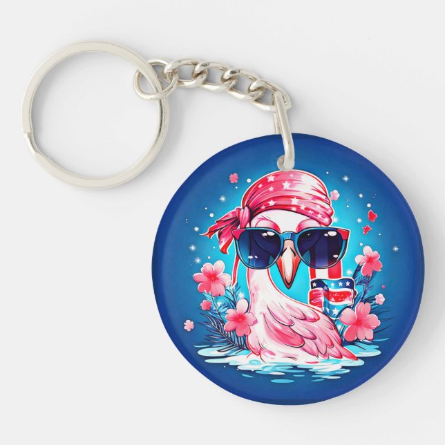 Llavero Bandera estadounidense con Personalizado Flamingo- (Frente)