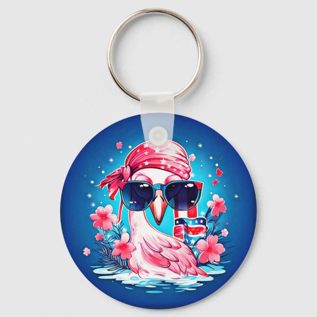 Llavero Bandera estadounidense con Personalizado Flamingo- (Anverso)