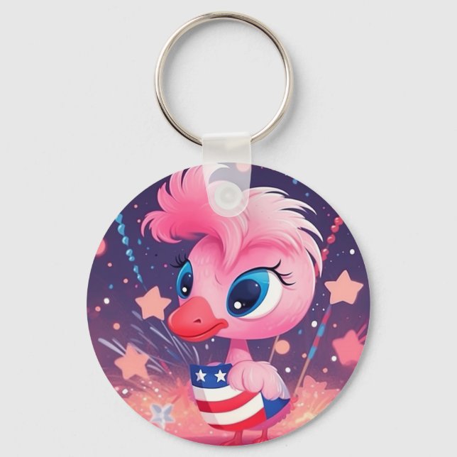 Llavero Bandera estadounidense con Personalizado Flamingo- (Anverso)