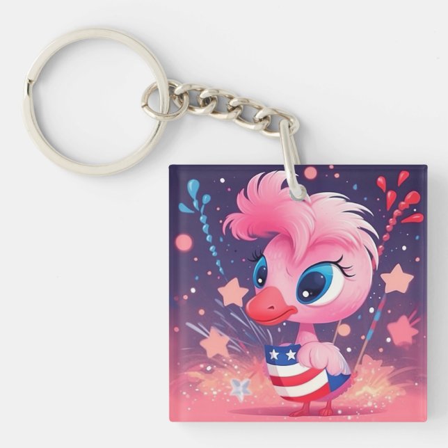 Llavero Bandera estadounidense con Personalizado Flamingo- (Frente)