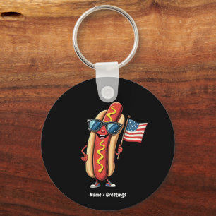 Llavero Bandera estadounidense curiosa Hotdog Gafas de sol