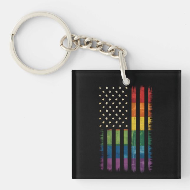 Llavero Bandera estadounidense de EE. UU. Arcoíris Orgullo (Frente)