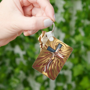 Llavero Bandera estadounidense en cruz de oro #5