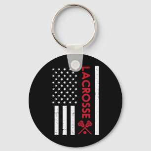 Llavero Bandera Estadounidense Lacrosse Rojo Vintage Lax H