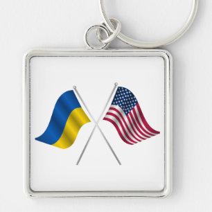 Llavero bandera estadounidense y ucraniana 