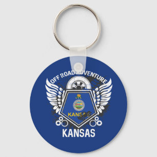 Llavero Bandera estatal de Kansas frente a Road Adventure 