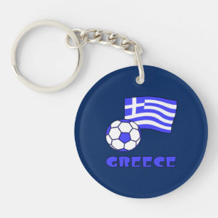 Llavero Bandera Griega con Balón de Fútbol Fondo Azul