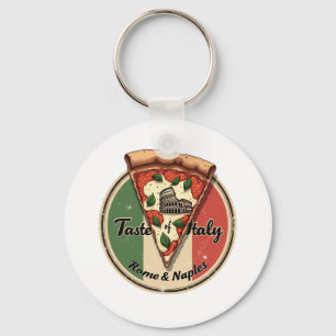 Llavero Bandera italiana con una Roma vintage y una pizza 