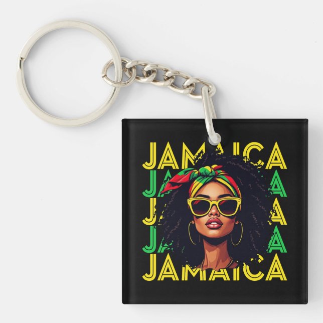 Llavero Bandera jamaiquina Chica de Jamaica Orgullosas muj (Frente)