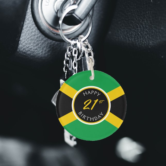 Llavero Bandera jamaiquina Feliz cumpleaños (Jamaica Jamaican Flag Happy 21st Birthday Keychain)