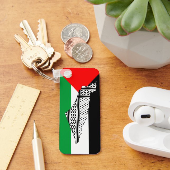Llavero Bandera palestina y mapa con el patrón de Keffiyeh (Escritorio )