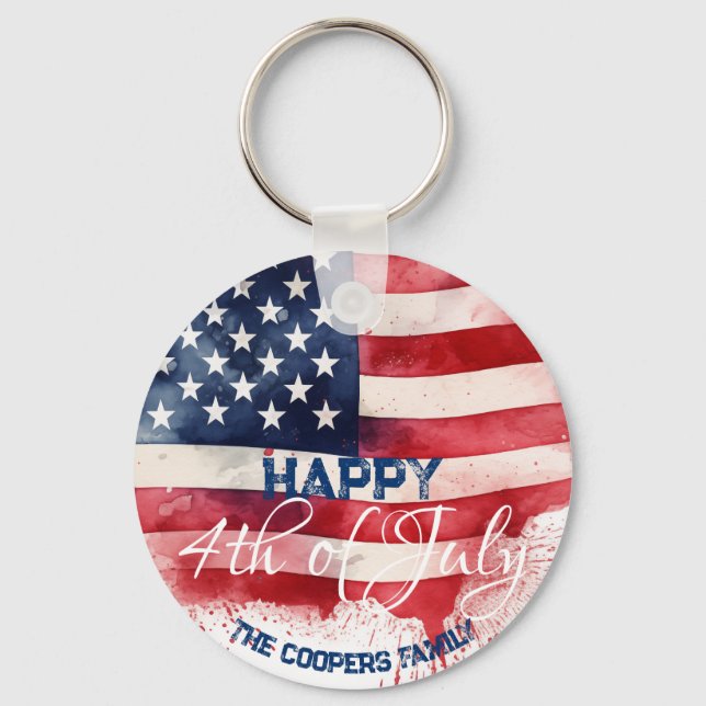 Llavero Bandera Patriótica Estadounidense Feliz 4 de Julio (Anverso)