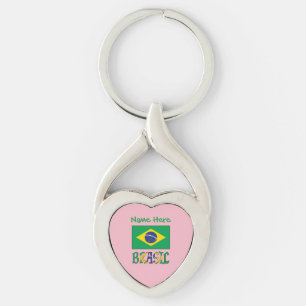 Llavero Bandera Personalizada Brasil Corazón