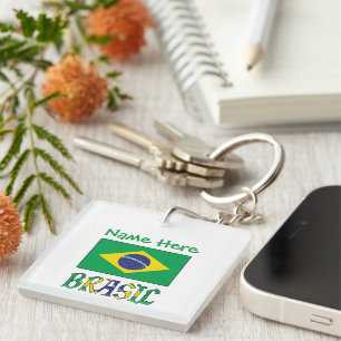 Llavero Bandera Personalizada Brasil Cuadrado Acrílico