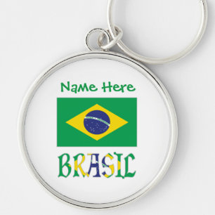 Llavero Bandera Personalizada Brasil Redonda De Metal