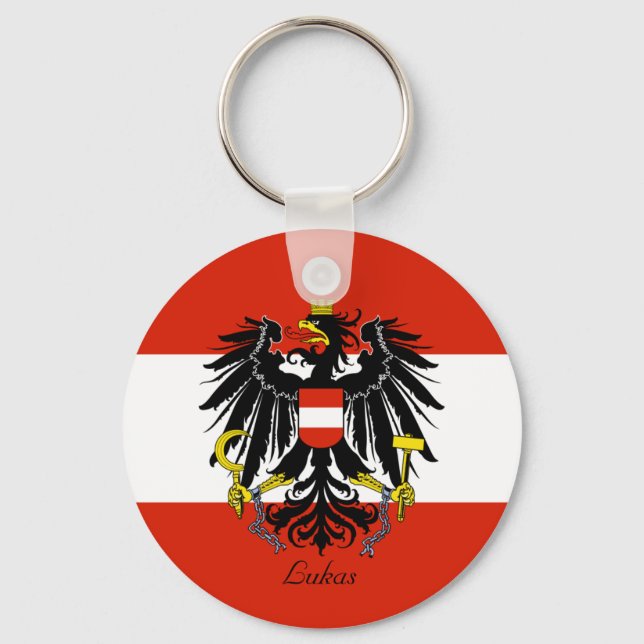 Llavero Bandera personalizada de Austria con escudo de arm (Anverso)