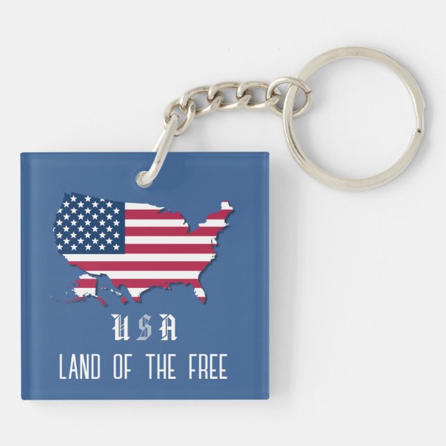 Llavero Bandera personalizada de EE.UU. sobre mapa en azul (Atrás)