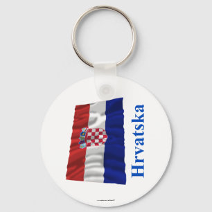 Llavero Bandera que agita de Croacia con nombre en croata