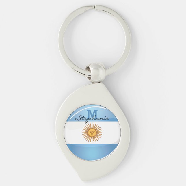 Llavero Bandera redonda brillante de la Argentina (Anverso)