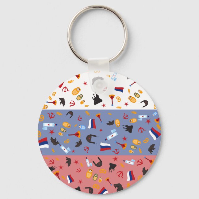 Llavero Bandera rusa con estereotipos del país (Anverso)