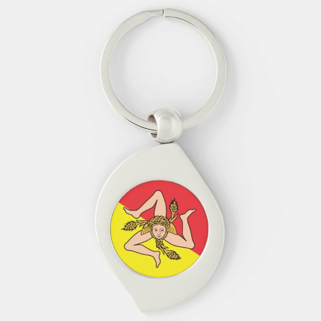 Llavero Bandera siciliana con cadena de llaves metalizado  (Anverso)