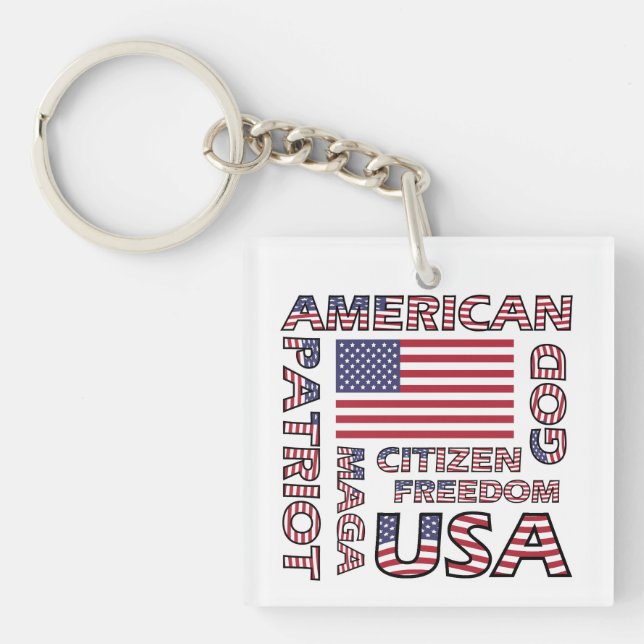 Llavero Bandera Texto Estrellas de Estados Unidos y Patrio (Frente)