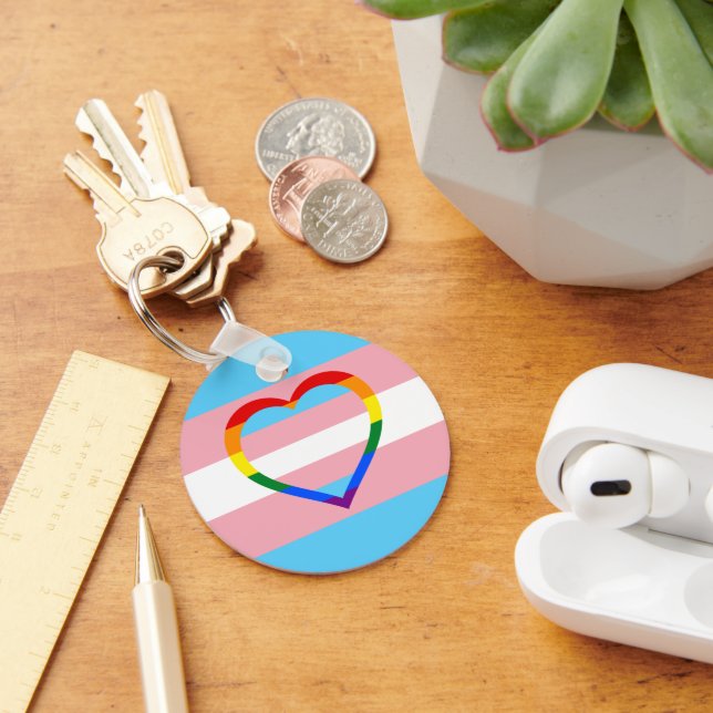 Llavero Bandera transgénero, corazón arcoiris y orgullo/gé (Escritorio )