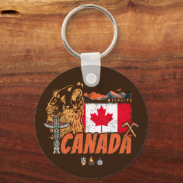 Llavero Bandera Vintage De Canadá Y Vacaciones De Oso Griz
