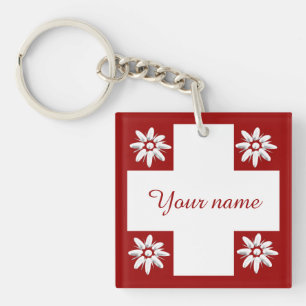 Llavero Bandera y edelweiss suizos