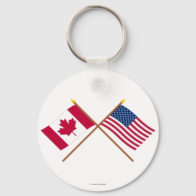 Llavero Banderas cruzadas de Canadá y Estados Unidos (Anverso)