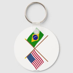 Llavero Banderas cruzadas de Estados Unidos y Brasil