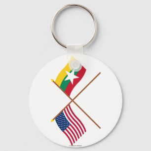 Llavero Banderas cruzadas de Estados Unidos y Myanmar