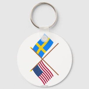 Llavero Banderas cruzadas de Estados Unidos y Suecia