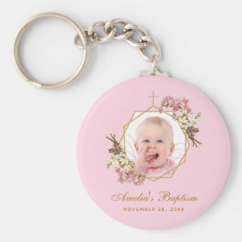 Llavero Baptismo Chica Rosa Foto Orquídeas Florales Cruz d