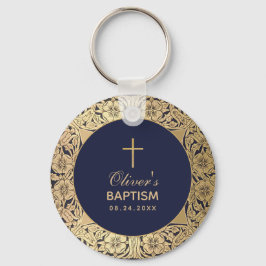 Llavero Baptismo de niño Rosas de oro de la Marina Azul