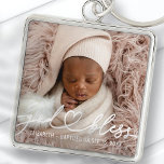 Llavero Baptismo Sencillo Elegante Moderno Corazón Foto Be<br><div class="desc">Este diseño simple y moderno se compone de tipografía de la serif y agrega una foto del personalizado,  añade el nombre del bebé y el mes y año del bautismo</div>