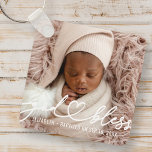 Llavero Baptismo Sencillo Elegante Moderno Corazón Foto Be<br><div class="desc">Este diseño simple y moderno se compone de tipografía de la serif y agrega una foto del personalizado,  añade el nombre del bebé y el mes y año del bautismo</div>