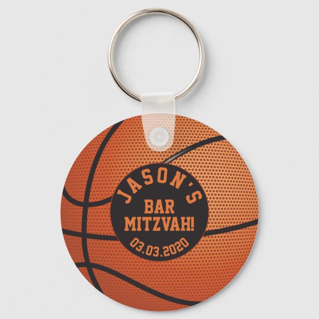 Llavero Bar de baloncesto Mitzvah Favor Keychain Naranja N (Anverso)