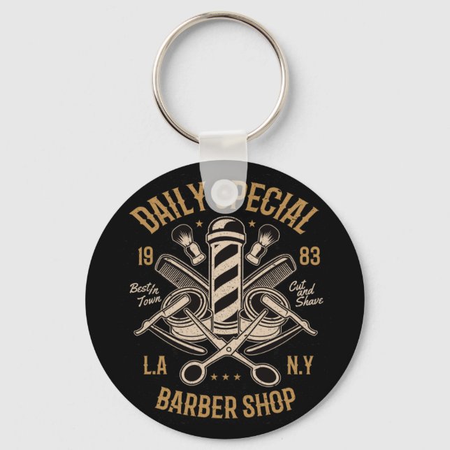 Llavero Barber Shop especial diario LA NY Cut and Shave (Anverso)