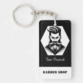 Llavero Barber Shop profesional en blanco y negro