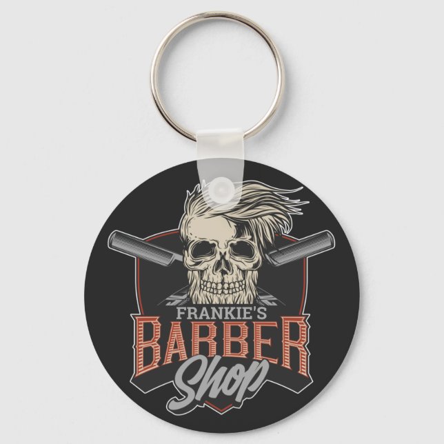 Llavero Barbería personalizada Hipster Skull y Razors (Anverso)