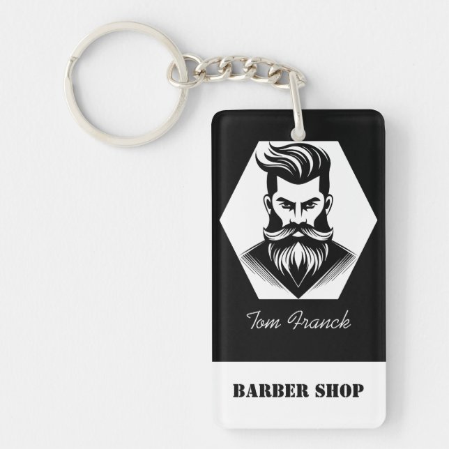 Llavero Barbería Profesional negro y blanco (Frente)