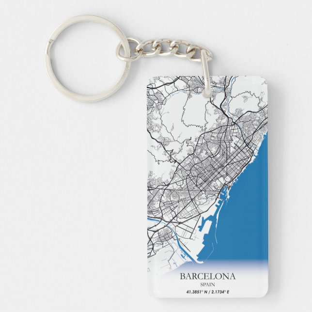 Llavero Barcelona España Mapa Viaje Simple Mínimo (Frente)