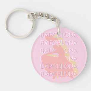 Llavero Barcelona Travel Art, España Art, Pink, Pastel